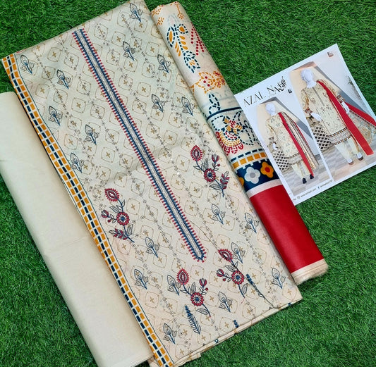 Embroidered Cotton 3pc Unstitched with Diamond Lawn Dupatta