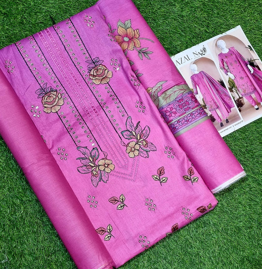 Embroidered Cotton 3pc Unstitched with Diamond Lawn Dupatta